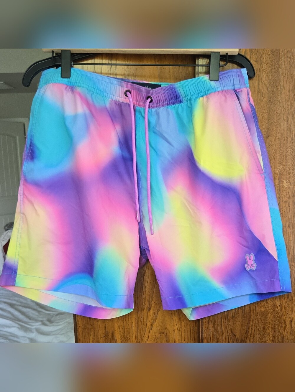 Psycho Bunny Men’s Pastel Rainbow Tie-Dye Swim Trunks
